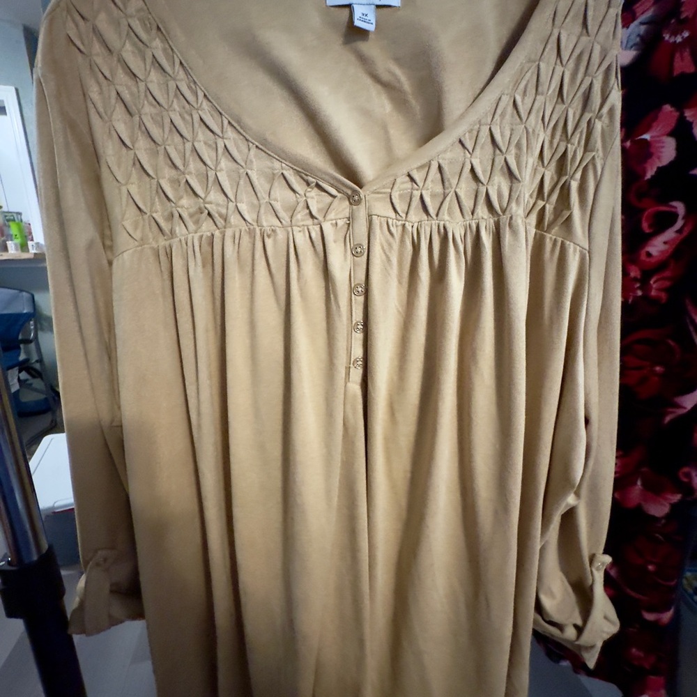 Kim Rogers Tan Blouse with Button Detail